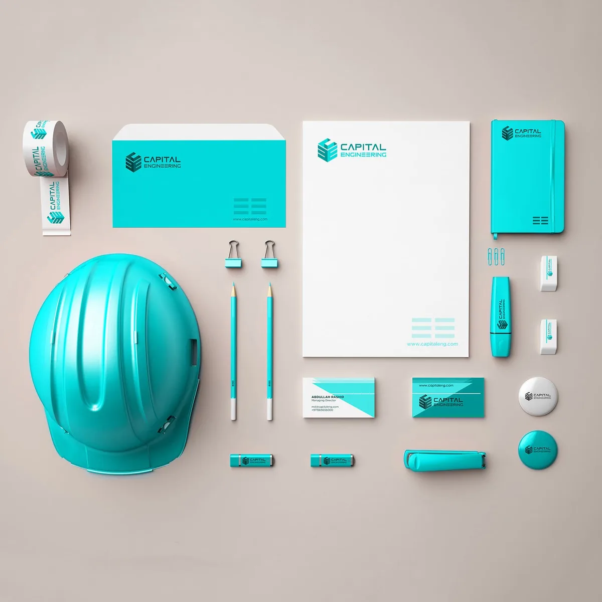Capital Engineering — Brand application across physical touchpoints — Dubai — United Arab Emirates