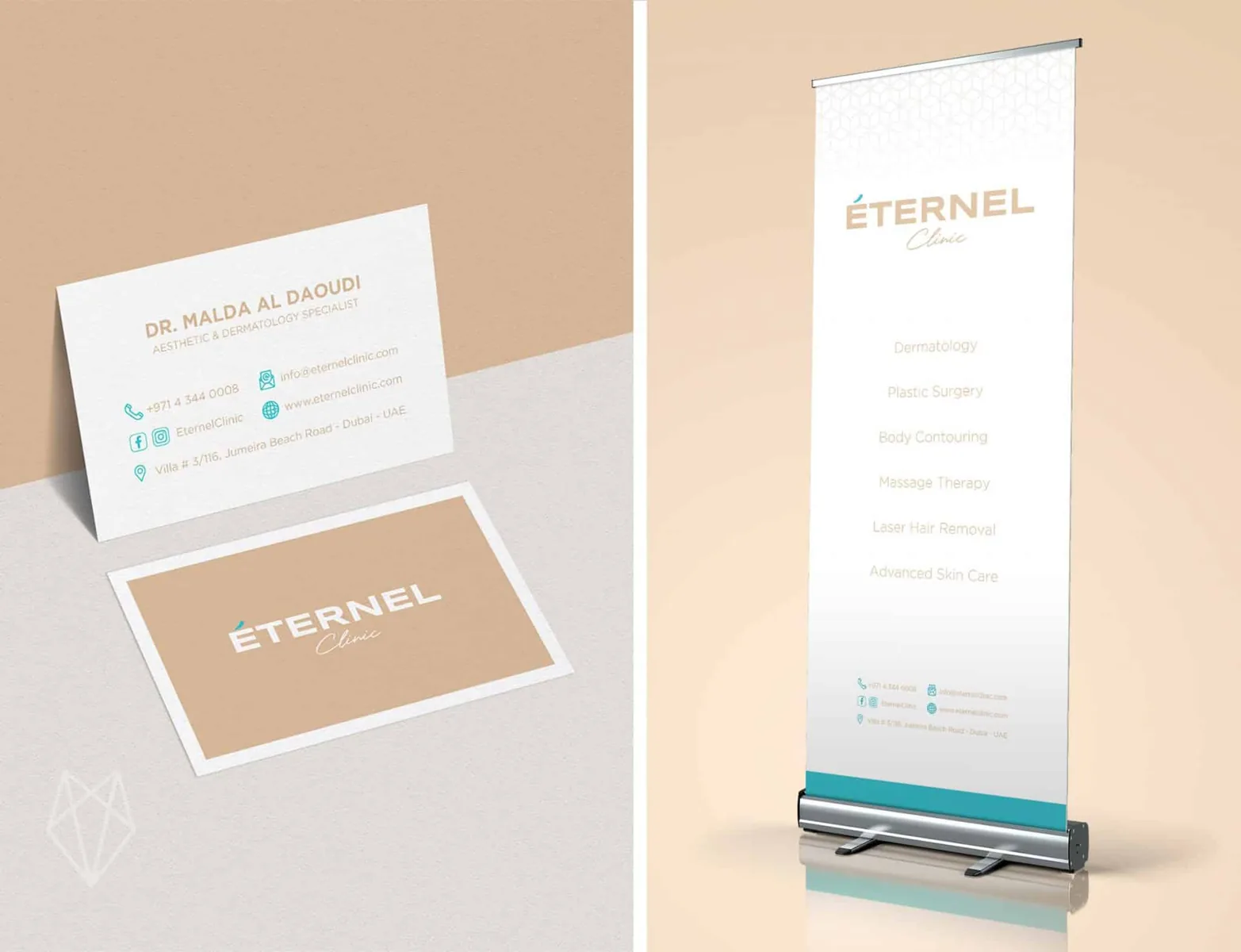 Eternel Clinic — ستاند Roll-up ومواد التواصل — دبي — الإمارات العربية المتحدة